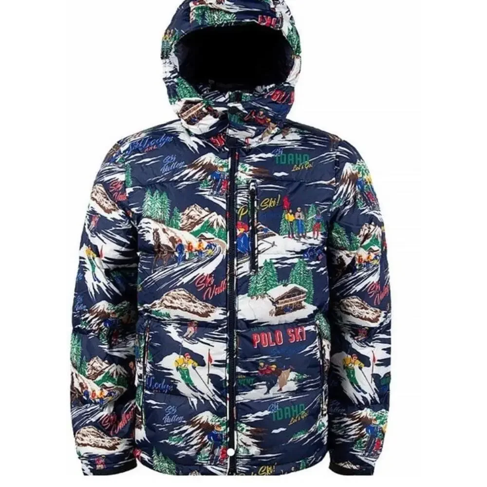 $398 Polo Ralph Lauren Water Repellent Graphic Ski Print 700 Down Jacket Coat S